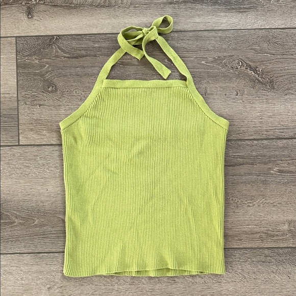 Club Monaco Y2K vibes ribbed halter green top large - Picture 1 of 3